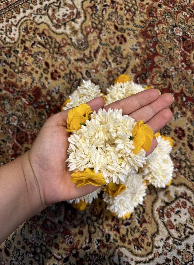 AnNafi Mogra White Gajra Flower Rubber Band for Hair and Hand Accessories, Indian Bridal Style, 1 Count (Yellow) - Image 5